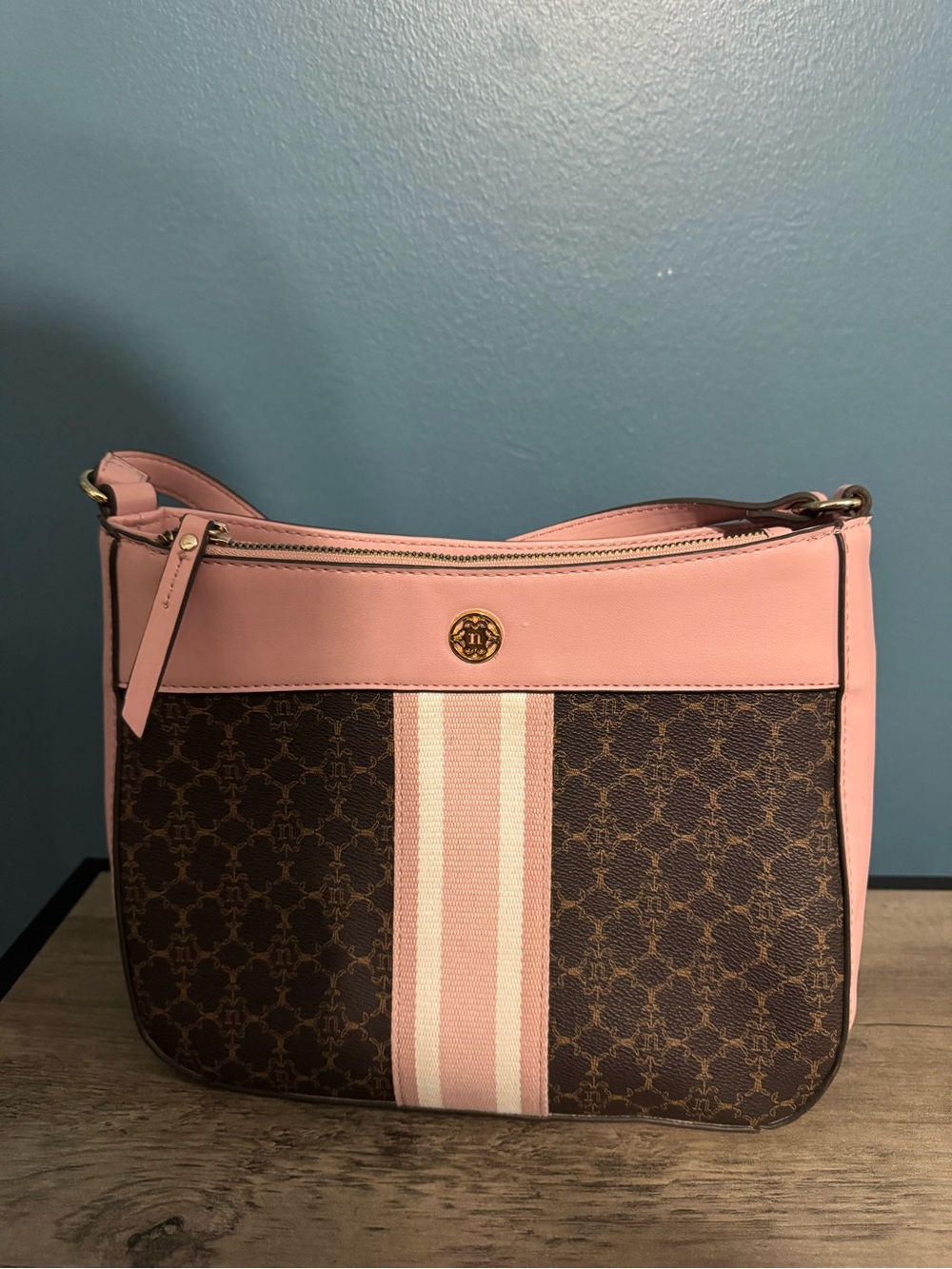 Nanette Lepore Pink and Brown Signature Stripe Shoulder Bag